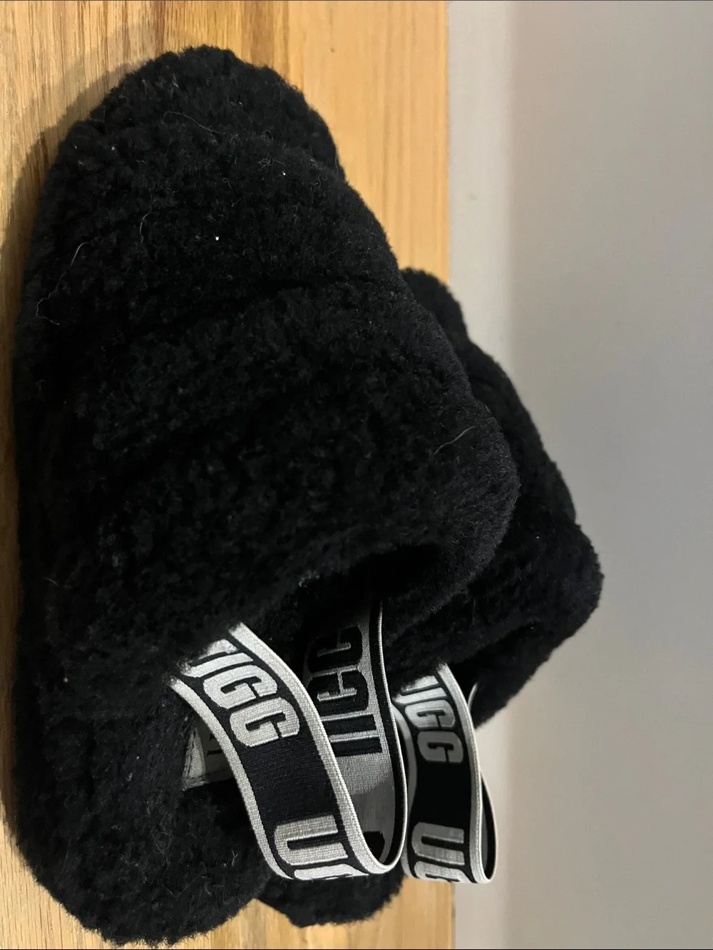 UGG Kids Black Plush Slide Slippers